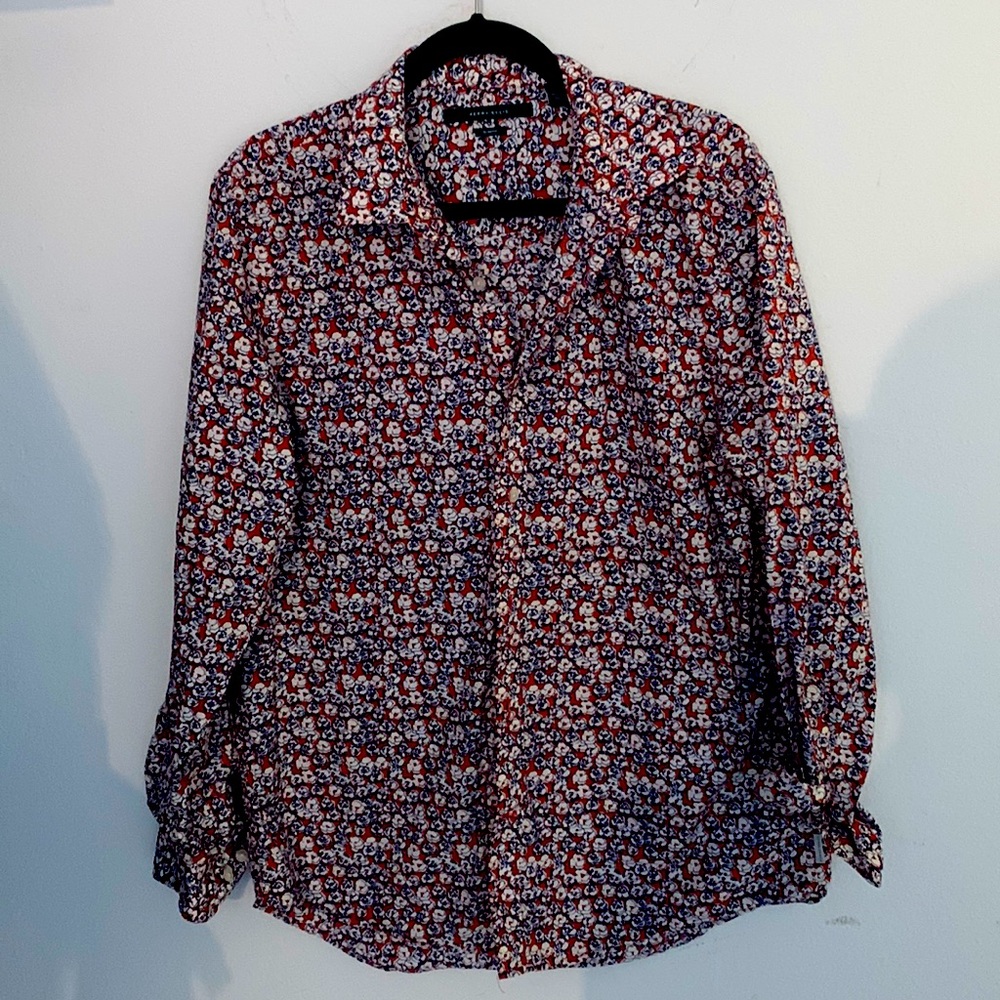 Men floral long sleeve slim fit shirt large